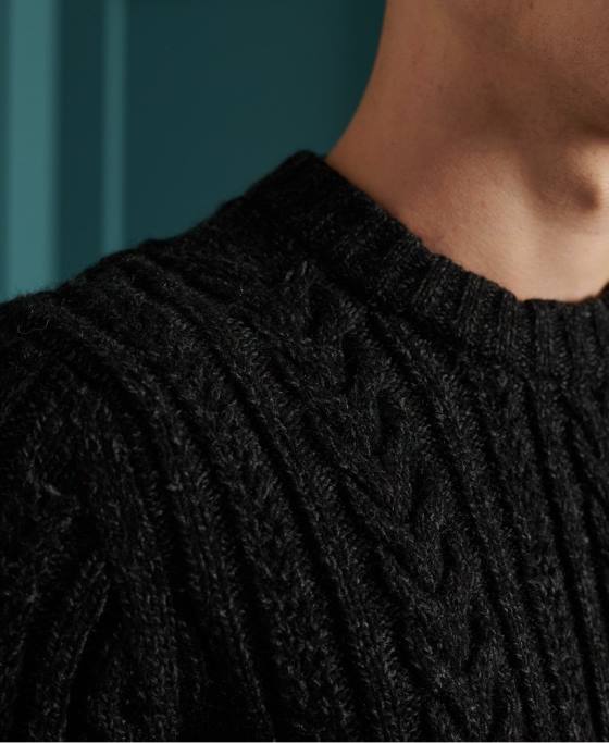 Superdry jacob cable crew jumper îmbrăcăminte negru bărbați JX0Z1355