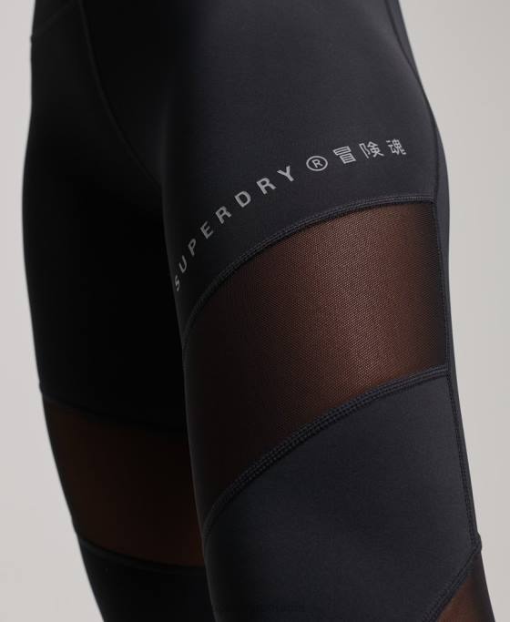 Superdry jambiere 7/8 din plasă de antrenament îmbrăcăminte negru femei JX0Z4080