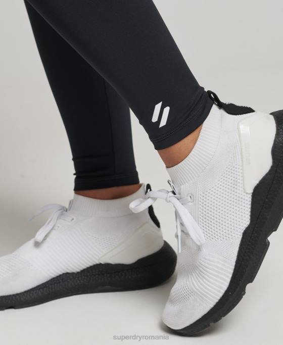 Superdry jambiere elastice cu marca trenului îmbrăcăminte negru femei JX0Z4086