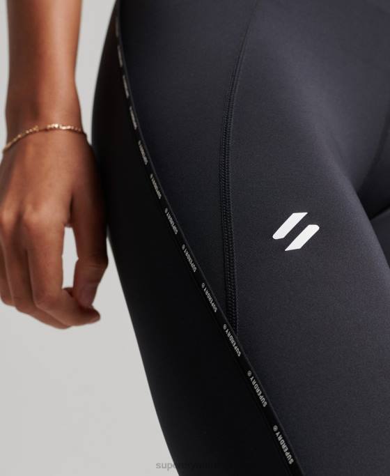 Superdry jambiere strânse elastice cu marca trenului îmbrăcăminte negru femei JX0Z4082