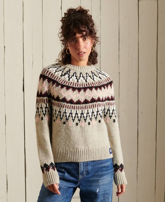 Superdry jumper clasic fairisle crew îmbrăcăminte bej femei JX0Z4032