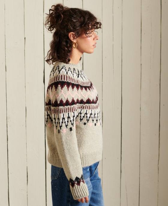 Superdry jumper clasic fairisle crew îmbrăcăminte bej femei JX0Z4032