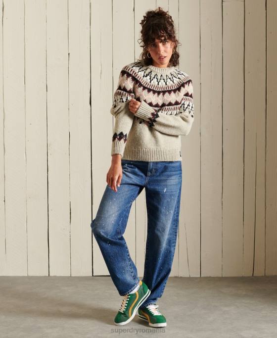Superdry jumper clasic fairisle crew îmbrăcăminte bej femei JX0Z4032