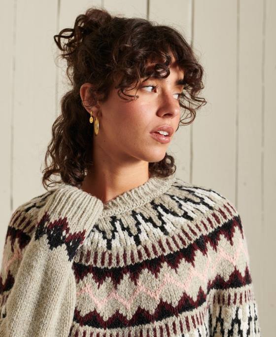 Superdry jumper clasic fairisle crew îmbrăcăminte bej femei JX0Z4032