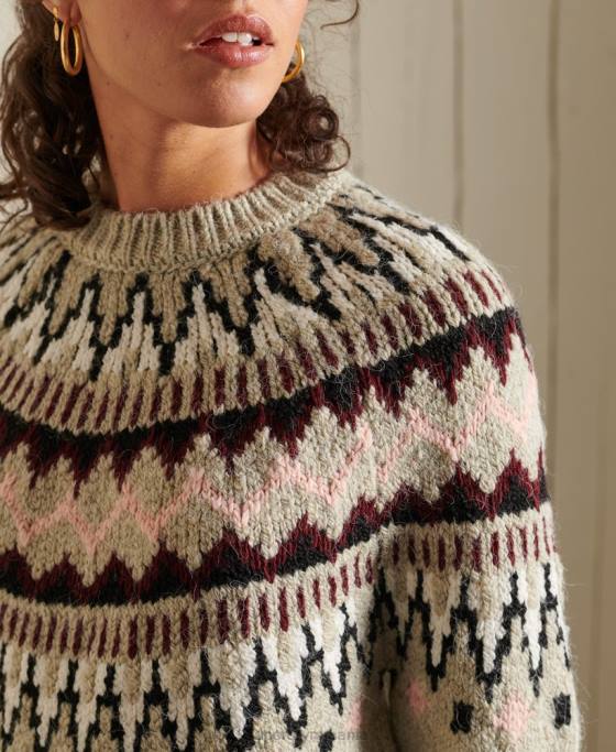 Superdry jumper clasic fairisle crew îmbrăcăminte bej femei JX0Z4032
