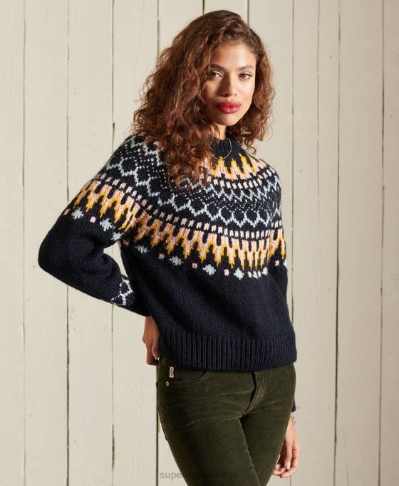 Superdry jumper clasic fairisle crew îmbrăcăminte marina femei JX0Z6755