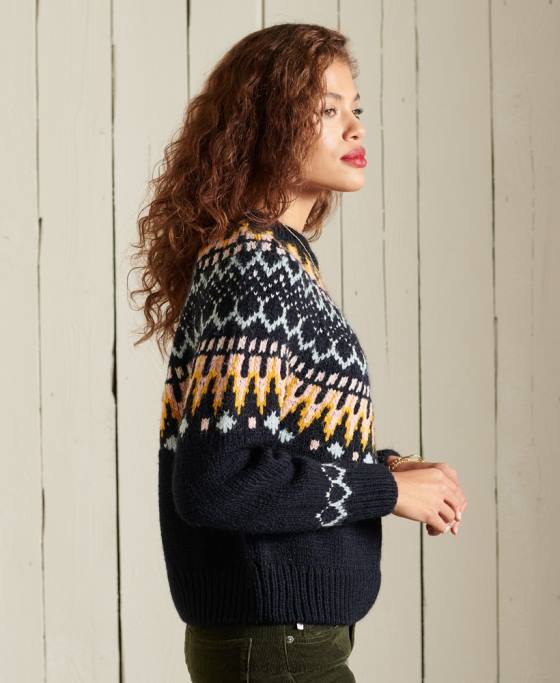 Superdry jumper clasic fairisle crew îmbrăcăminte marina femei JX0Z6755