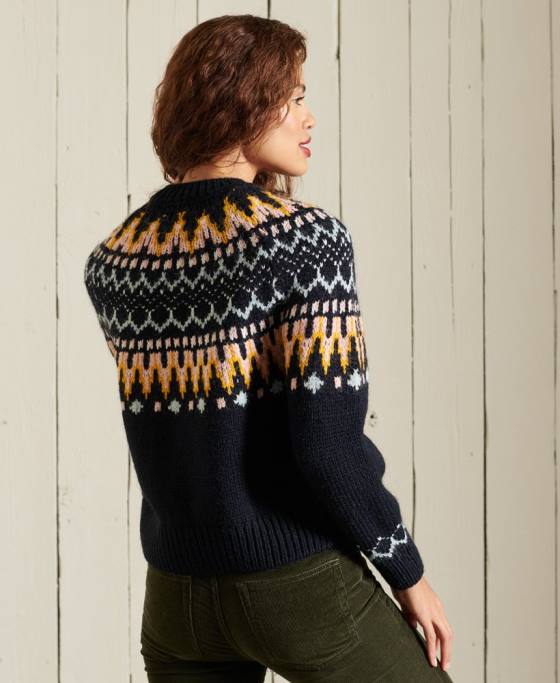 Superdry jumper clasic fairisle crew îmbrăcăminte marina femei JX0Z6755