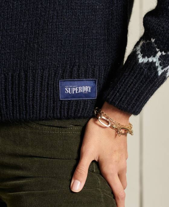 Superdry jumper clasic fairisle crew îmbrăcăminte marina femei JX0Z6755