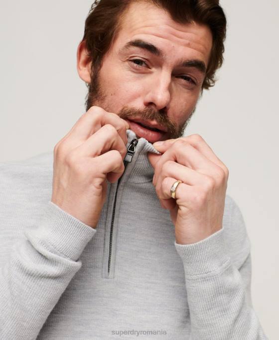 Superdry jumper cu fermoar din merinos îmbrăcăminte gri deschis bărbați JX0Z1252