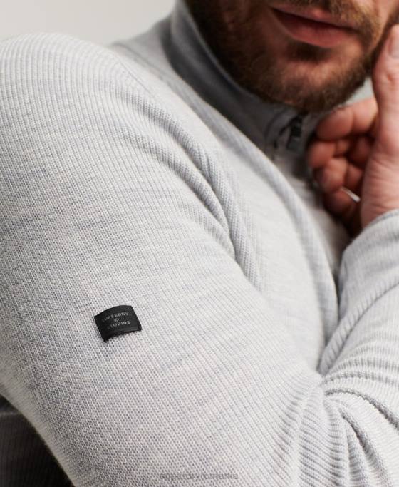 Superdry jumper cu fermoar din merinos îmbrăcăminte gri deschis bărbați JX0Z1252