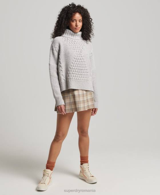 Superdry jumper cu gât rulat cu cablu gros îmbrăcăminte alb femei JX0Z4010