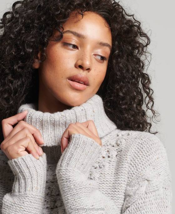 Superdry jumper cu gât rulat cu cablu gros îmbrăcăminte alb femei JX0Z4010