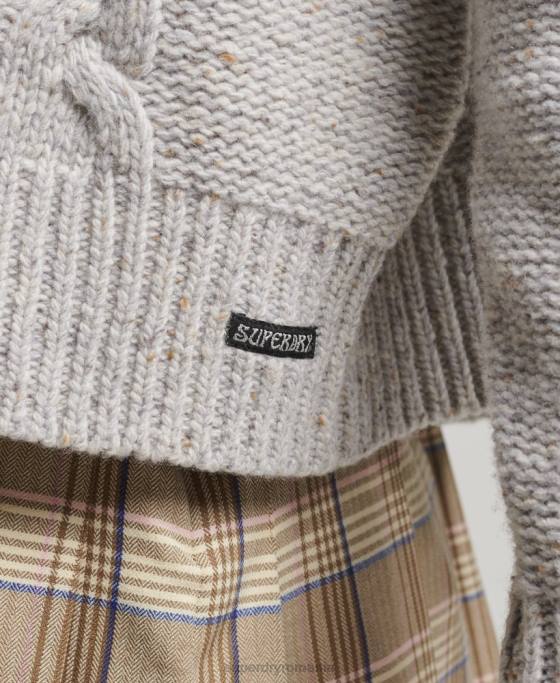 Superdry jumper cu gât rulat cu cablu gros îmbrăcăminte alb femei JX0Z4010