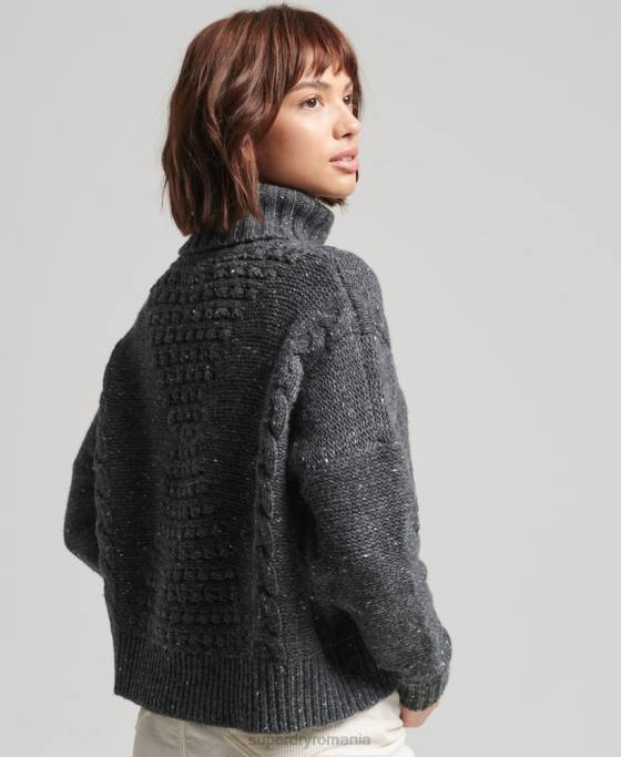 Superdry jumper cu gât rulat cu cablu gros îmbrăcăminte gri femei JX0Z6614