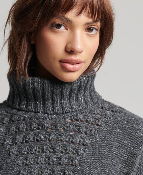 Superdry jumper cu gât rulat cu cablu gros îmbrăcăminte gri femei JX0Z6614