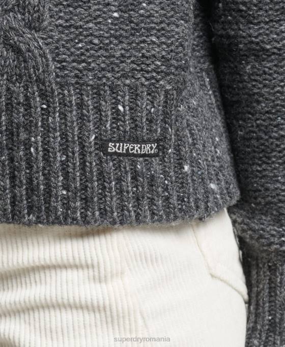 Superdry jumper cu gât rulat cu cablu gros îmbrăcăminte gri femei JX0Z6614
