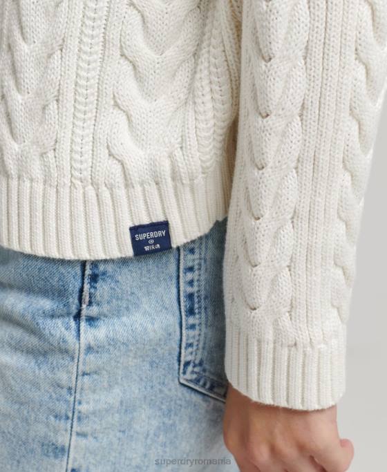 Superdry jumper cu gât rulat cu cablu pe umăr îmbrăcăminte alb femei JX0Z4030