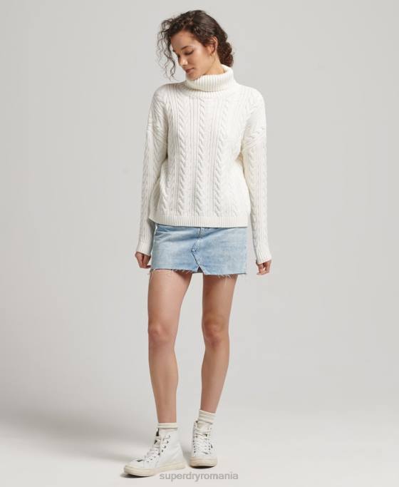 Superdry jumper cu gât rulat cu cablu pe umăr îmbrăcăminte alb femei JX0Z4030