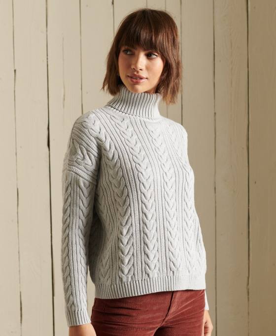 Superdry jumper cu gât rulat cu cablu pe umăr îmbrăcăminte gri femei JX0Z4002