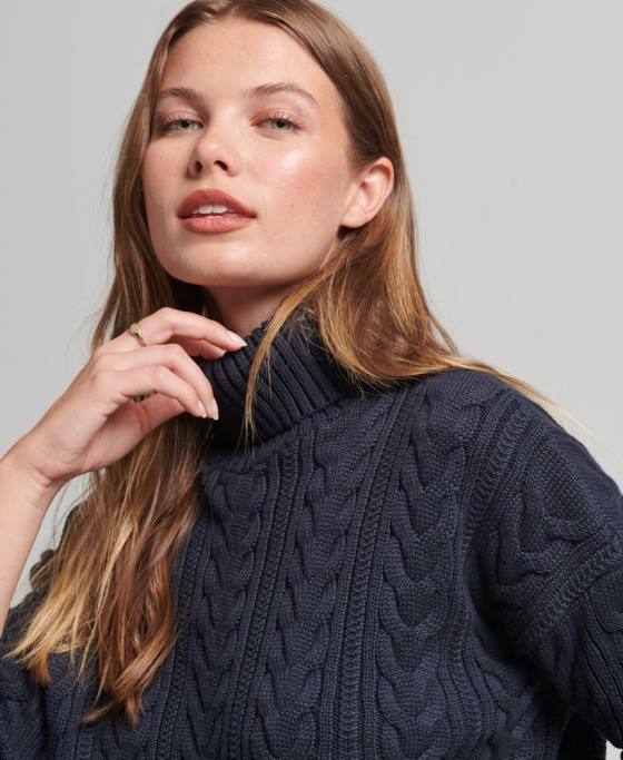 Superdry jumper cu gât rulat cu cablu pe umăr îmbrăcăminte marina femei JX0Z3985