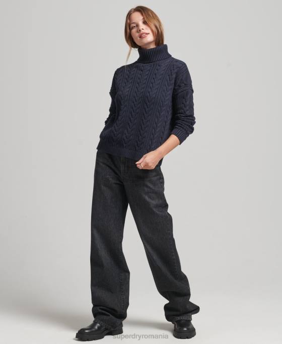 Superdry jumper cu gât rulat cu cablu pe umăr îmbrăcăminte marina femei JX0Z3985