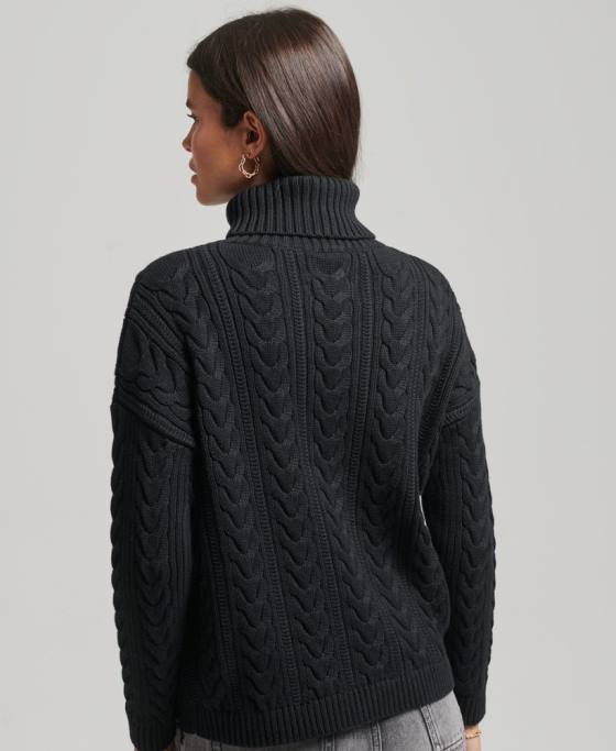 Superdry jumper cu gât rulat cu cablu pe umăr îmbrăcăminte negru femei JX0Z4001
