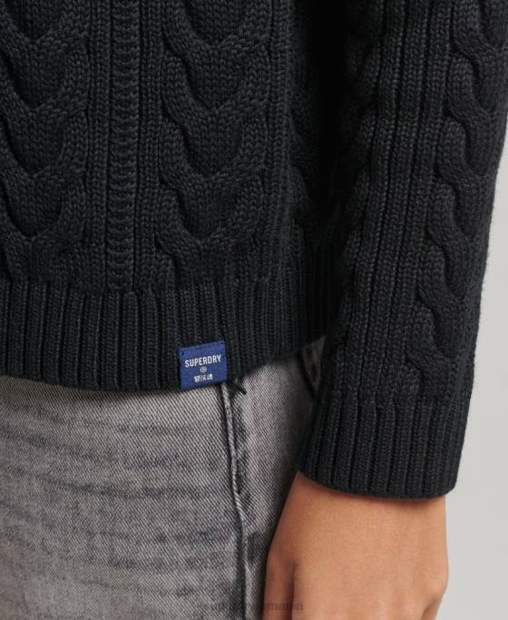 Superdry jumper cu gât rulat cu cablu pe umăr îmbrăcăminte negru femei JX0Z4001