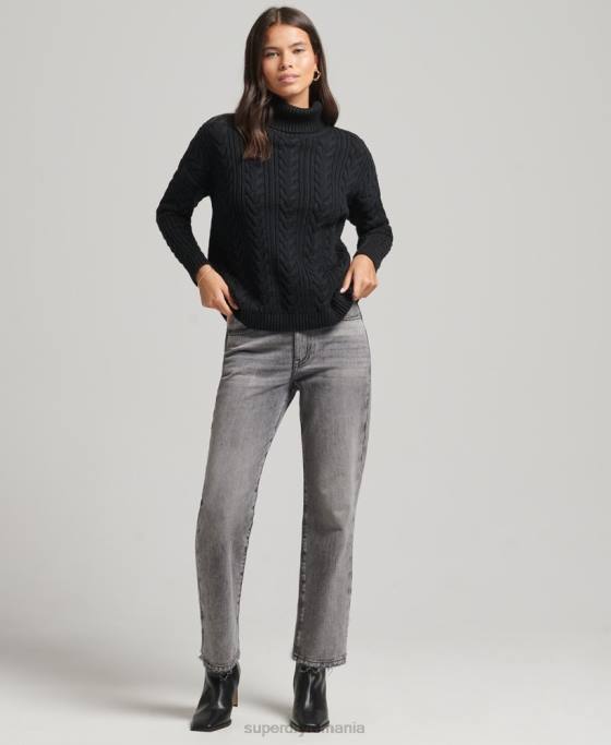 Superdry jumper cu gât rulat cu cablu pe umăr îmbrăcăminte negru femei JX0Z4001