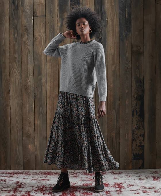 Superdry jumper de echipaj freya tweed îmbrăcăminte gri deschis femei JX0Z6766