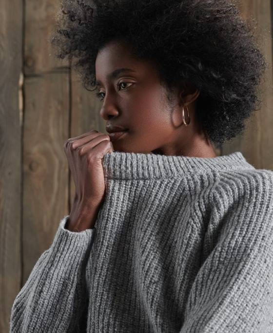 Superdry jumper de echipaj freya tweed îmbrăcăminte gri deschis femei JX0Z6766