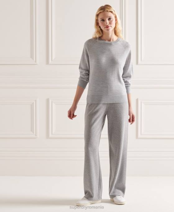 Superdry jumper de echipaj merinos îmbrăcăminte gri deschis femei JX0Z6657
