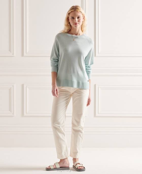 Superdry jumper de echipaj merinos îmbrăcăminte verde femei JX0Z6641