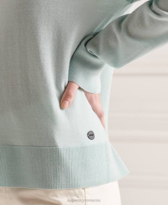 Superdry jumper de echipaj merinos îmbrăcăminte verde femei JX0Z6641
