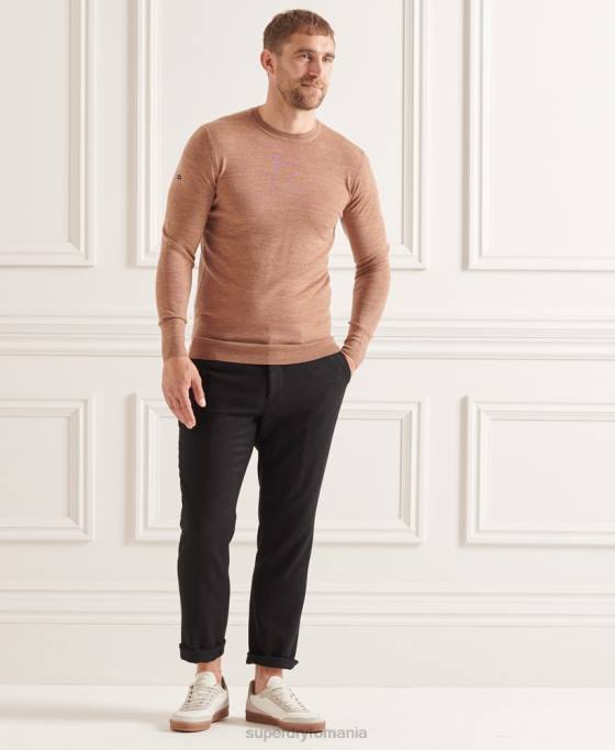 Superdry jumper de echipaj studios merinos îmbrăcăminte bej bărbați JX0Z1294