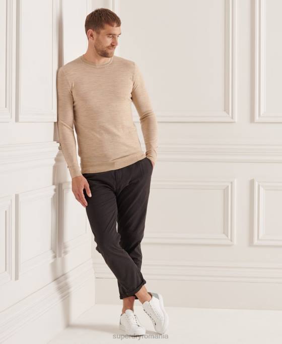Superdry jumper de echipaj studios merinos îmbrăcăminte bej bărbați JX0Z5297