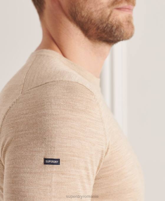 Superdry jumper de echipaj studios merinos îmbrăcăminte bej bărbați JX0Z5297