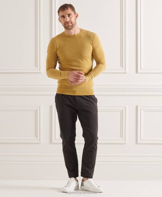 Superdry jumper de echipaj studios merinos îmbrăcăminte galben bărbați JX0Z1312