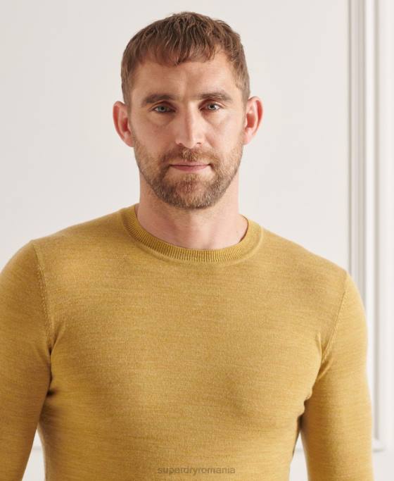 Superdry jumper de echipaj studios merinos îmbrăcăminte galben bărbați JX0Z1312