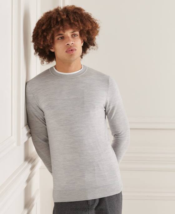 Superdry jumper de echipaj studios merinos îmbrăcăminte gri deschis bărbați JX0Z1333