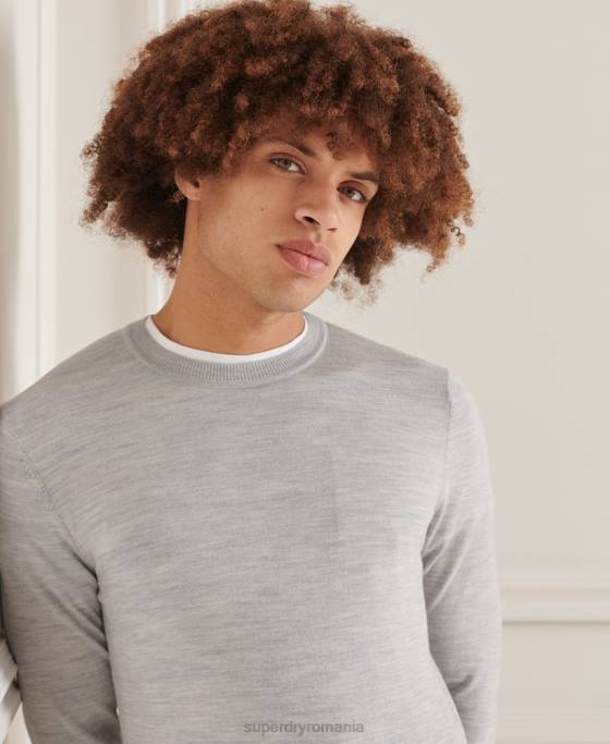 Superdry jumper de echipaj studios merinos îmbrăcăminte gri deschis bărbați JX0Z1333