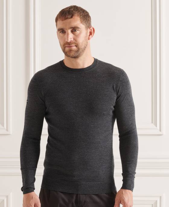 Superdry jumper de echipaj studios merinos îmbrăcăminte gri inchis bărbați JX0Z1314