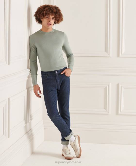 Superdry jumper de echipaj studios merinos îmbrăcăminte gri inchis bărbați JX0Z1315