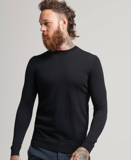Superdry jumper de echipaj studios merinos îmbrăcăminte negru bărbați JX0Z1286