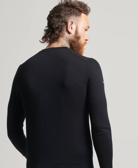 Superdry jumper de echipaj studios merinos îmbrăcăminte negru bărbați JX0Z1286