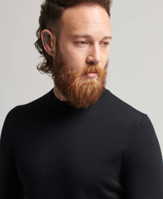 Superdry jumper de echipaj studios merinos îmbrăcăminte negru bărbați JX0Z1286