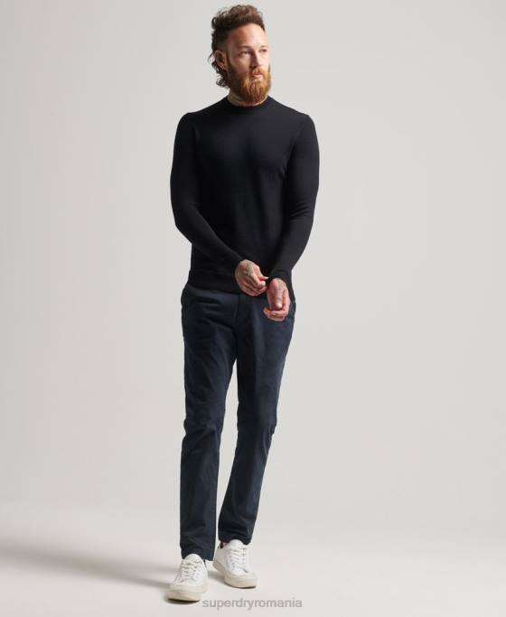 Superdry jumper de echipaj studios merinos îmbrăcăminte negru bărbați JX0Z1286