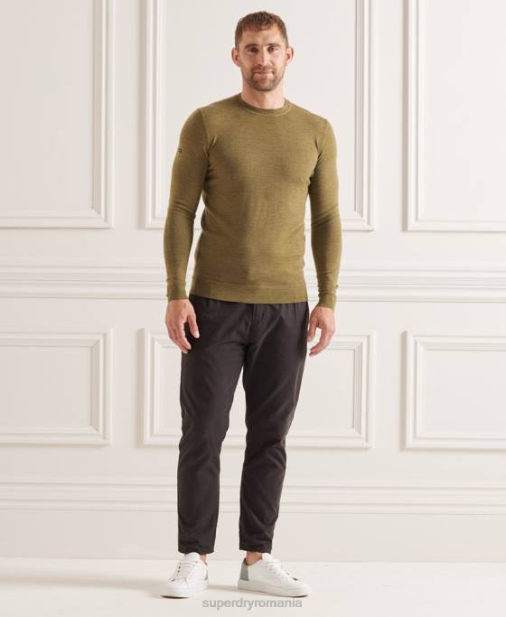 Superdry jumper de echipaj studios merinos îmbrăcăminte verde bărbați JX0Z1313