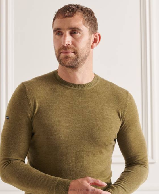 Superdry jumper de echipaj studios merinos îmbrăcăminte verde bărbați JX0Z1313
