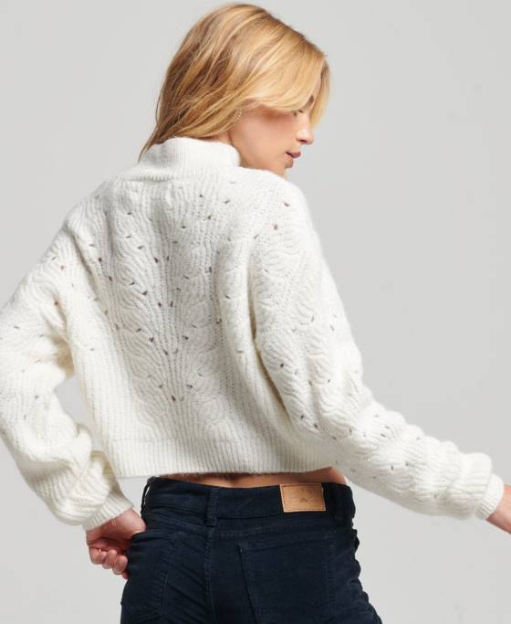Superdry jumper din tricot cu cablu pointelle îmbrăcăminte cremă femei JX0Z3971